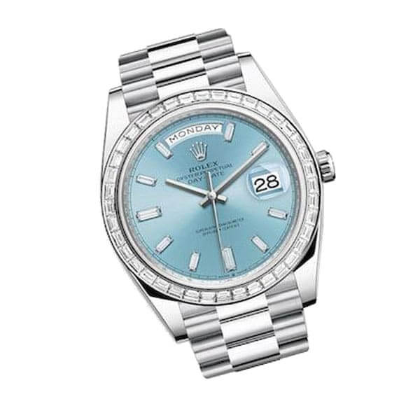 Rolex Day-Date Platinum 228396TBR Ice Blue Baguette Index Replica - Image 3